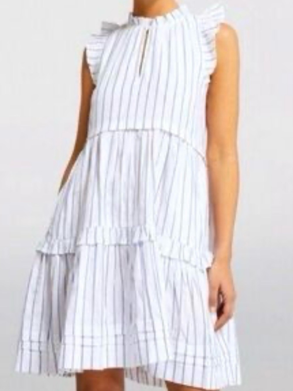 ME+EM White and Blue Sleeveless Striped Midi Dress